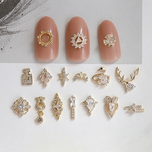 DIY Jewelry Charms Zircon Inlaid Gold Alloy Swan Heart Star Crown Perfume Bottle Shape Nail Art Accessories Making Components