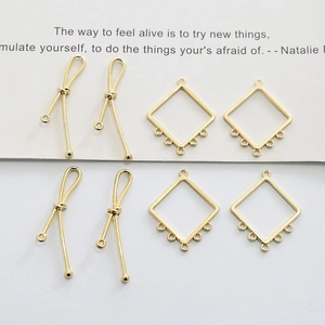 Gold plated hollow rhombus and knot pendants for handmade DIY earring accessories