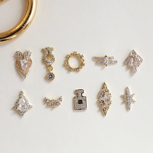 Golden swan style nail art charms with zircon inlays for DIY jewelry making and decoration