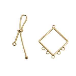 Gold plated brass geometric rhombus pendant and knot connector for DIY earring making
