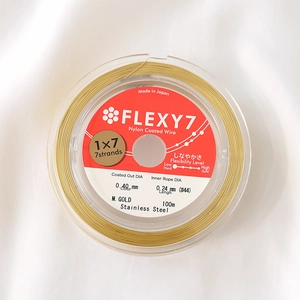 Close-up of Japanese 7-strand nylon coated stainless steel jewelry wire in gold finish