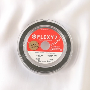 Macro shot of 0.40mm black 7-strand nylon coated stainless steel jewelry wire from Japan