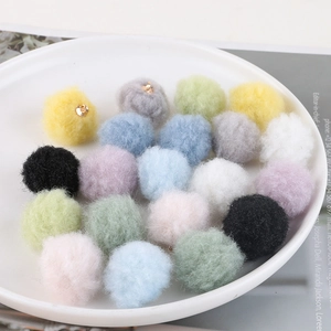 Colorful plush pompom pendants with gold rings for DIY jewelry making and crafts