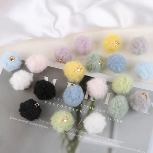 Colorful plush pompom pendants with gold rings for DIY handmade jewelry crafting