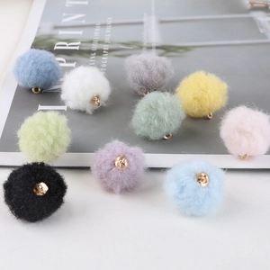 Colorful plush pom-pom charms with metal rings for DIY jewelry and hair accessories