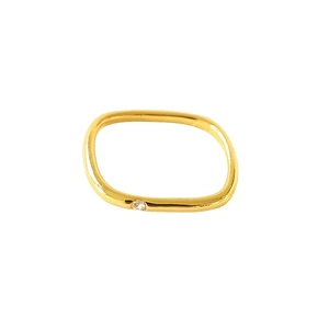 Minimalist gold square ring with a single white zircon inlay on polished metal