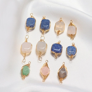 Handgemaakte Koperdraad Omwikkelde Natuursteen Hangers Vierkant Traanvorm Connectoren Voor DIY Sieraden Maken Oorbellen Ketting Vrouwen