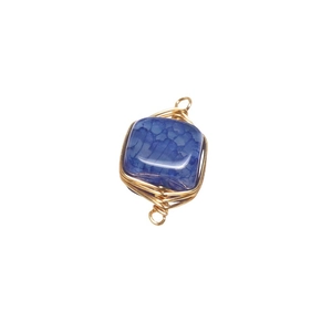 Blauwe vierkante edelsteen hanger met gouden draad en dubbele lussen voor sieraden maken