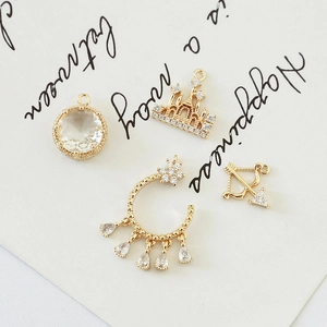 Vintage Gold Plated Alloy Zircon Pendants Castle Bow Arrow Round Moon Charms For DIY Jewelry Making Necklaces Earrings Accessories