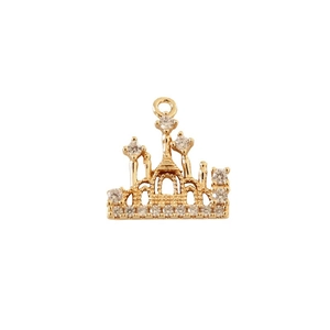 Vintage gold-plated castle pendant with sparkling zircon stones for jewelry making