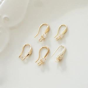 Ganchos para pendientes de cobre chapado en oro de 18k con circonitas para joyería DIY