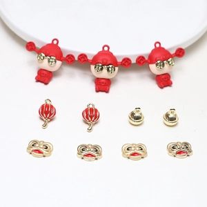 Detalles de farolillos rojos, campanas doradas y colgantes de león para joyas DIY