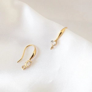 Minimalist 18k gold plated earring hooks with round cubic zirconia and hanging loop