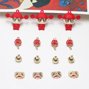 Colgantes chinos tradicionales para joyas DIY con linternas rojas y cabezas de león oro