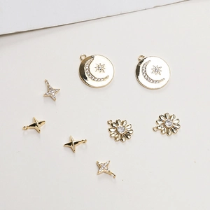 Goldene Erd- und Sternanhänger mit Zirkon-Inlay für DIY-Halsketten und Armband-Schmuckbau