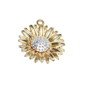 Pendentif tournesol minimaliste en or avec centre en zircon étincelant pour bijoux DIY