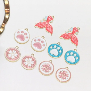 Alloy Enamel Pendants Paw Print Cherry Blossom Mermaid Tail DIY Jewelry Accessories For Earrings Necklaces Handbags Women