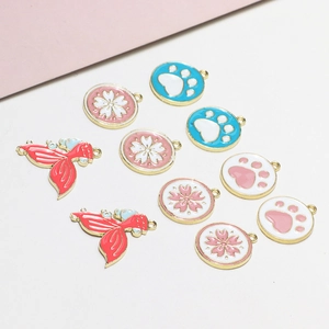 Enamel alloy pendants with goldfish, cherry blossom, and cat paw designs for jewelry making
