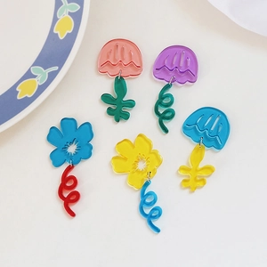 Hand-painted acrylic flower pendants with abstract line tulip designs for DIY jewelry