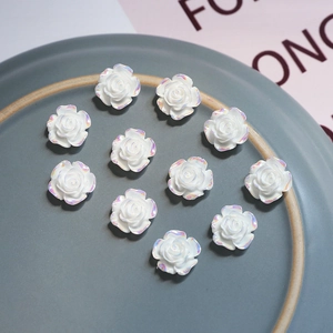 Detail van witte hars roosbloemen met iriserende afwerking voor DIY-sieraden maken