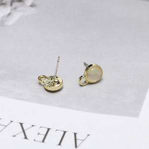 Golden stud earring with cat eye stone and small loop for DIY jewelry making