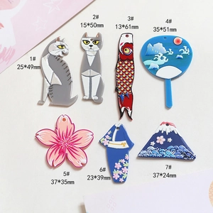 Colgantes japoneses de acrílico con monte Fuji, carpas koi y motivos de kimono DIY