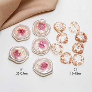 Accessoires en résine DIY avec feuille d'or et fleurs séchées, 25x27mm et 16x18mm
