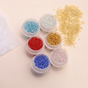 Mixed set of 2mm silver-lined glass seed beads in six colors for DIY jewelry making