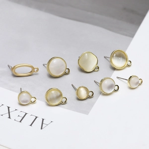 DIY Jewelry Making Alloy Cat's Eye Stone Earring Findings With 925 Sterling Silver Earring Post Minimalist Stud Bases Round Square Components For Handmade Earrings