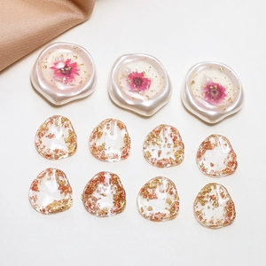 Pendentifs Irréguliers en Résine DIY Avec Fleurs Séchées Feuille d'Or Transparents Blanc Künstliche Perle pour Boucles d'Oreilles Collier Bijouterie