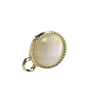 Elegant 925 silver earring component with golden cat eye stone and bead texture finish