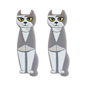 Colgantes de gato gris y blanco con ojos amarillos para hacer pendientes y joyas DIY