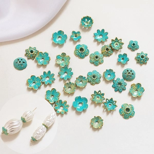 Blue Flower Alloy Bead Caps Gold Plated Enamel Floral Spacer Beads For DIY Jewelry Making Earrings Necklace Bracelet Finding