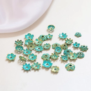 Turquoise blue flower beads with gold edges for DIY jewelry making and earrings