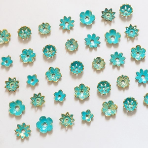 Blue flower alloy spacer beads with gold trim for DIY earring and jewelry making