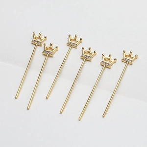 Kroonvorm Micro-gezette Zirkoon Koper Verguld T-Stift Sieradenonderdelen DIY Oorbellen Maken Accessoires Voor Vrouwen