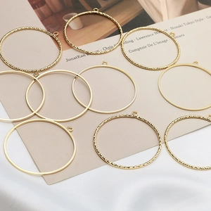 Copper Electroplated Round Circle DIY Jewelry Pendants Textured Smooth Hollow Out Frames For Earring Necklace Accessories