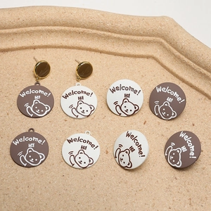 Cute Cartoon Bear Round DIY Jewelry Making Pendants And Earring Findings With 925 Sterling Silver Earring Post Alloy Accessory