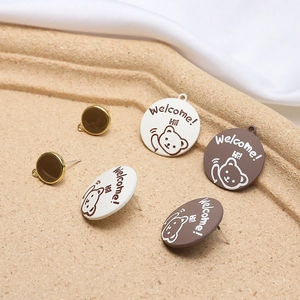 Cute bear contrast color alloy stud earrings and round pendants jewelry accessories