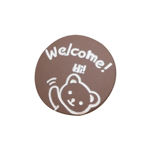 Cute brown bear round alloy stud earrings with Welcome and Hi greetings print
