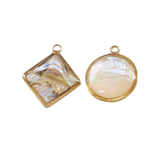 Pendentifs géométriques en nacre plaqués or, ronds et losanges, pour bijoux DIY