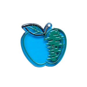 Blue apple pendant with green leaf in hand-drawn graffiti style for DIY accessories