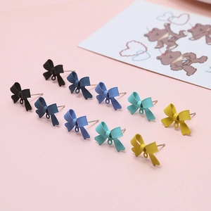 Colorful matte alloy bow earrings DIY studs with hanging loops in five vibrant colors