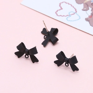 Matte black bow jewelry charms with ear studs and loops for DIY earrings making