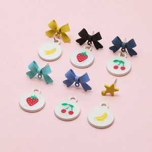 Alloy Painted Bowknot 925 Sterling Silver Earring Post Fruit Round Pendant For DIY Jewelry Earring Necklace Material