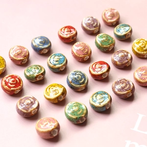 Hand-painted vintage ceramic flower beads in various colors for DIY jewelry making