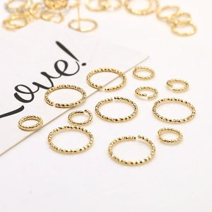 18k gold plated open hoop earrings with diamond cut texture and various sizes for DIY