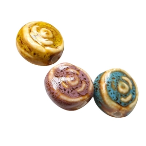 Vintage spiral texture ceramic flat round beads for DIY handmade jewelry crafting