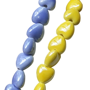Polished ceramic heart beads in purple and yellow for DIY jewelry making and crafts