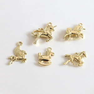 Polished gold horse and unicorn charms for DIY jewelry making set of five